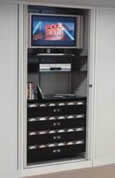 A/V storage tambour door cabinet.