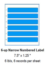 6-up Narrow Numbered Label, 7.5" x 1.25".