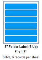 8" Folder Labels, 8" x 1.5" , 6 lbls, 6 records per sheet.