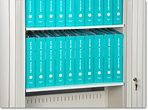 Features adjustable shelves that can be used to store letter and legal sized media, as well as binders.
