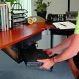 The LapTop Locker™ can be mounted horizontally under a desk.