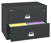 Fire King fire-proof lateral files 1-hour fire and impact rated.