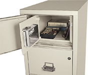 The Safe-In-A-File's design cleverly conceals a 2.4 cubic foot, burglary-resistant safe behind a false top drawer panel.
