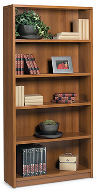 Bookcase features sturdy 36" wide construction and include fixed and adjustable shelves.