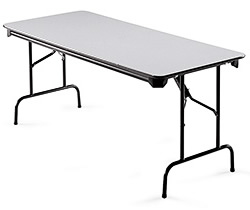 This Rectangular Folding Tables have protective plastic corners, vinyl T-mold edging and a locking mechanism.