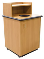 Round Drop Top Waste Receptacle with Tray Shelf.