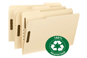 100% Made of Recycled Material, Manila Fastener File Folders With Reinforced Tab.