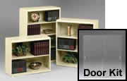 Bookcases are available without doors, however if you choose, a glass door kit can be purchased to retrofit bookcases with glass doors.