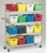 Four Shelf Mobile 16 Bin Capacity Cart.