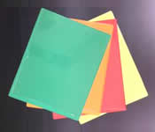 Colorful vinyl sheet protectors.