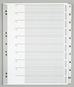 A4 Numeric Index Tabs 1-10 Tab Set.