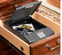 Safely secures items like PDAs, cell phones, watches, computer discs, credit cards, and other valuables inside a desk drawer.