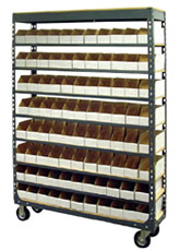 Mobile Shelving with Corrugated Bins.
