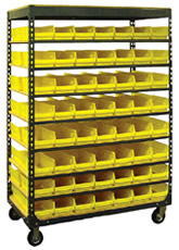 Mobile Shelving with Plastic Bins .