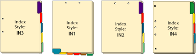 Custom index tabs provide easy access to information and efficient organization to files and pockets.