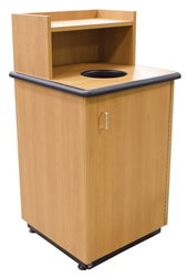Round Drop Top Waste Receptacle with Tray Shelf.