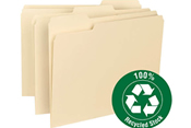 100% Recycled Material, Top Tab Manila File Folders, Single-Ply Tab, Letter or Legal Size.
