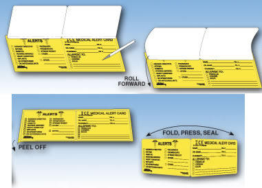 Durable and water resistant medical alert card.