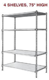 4 Shelves, 75" High Shelving.